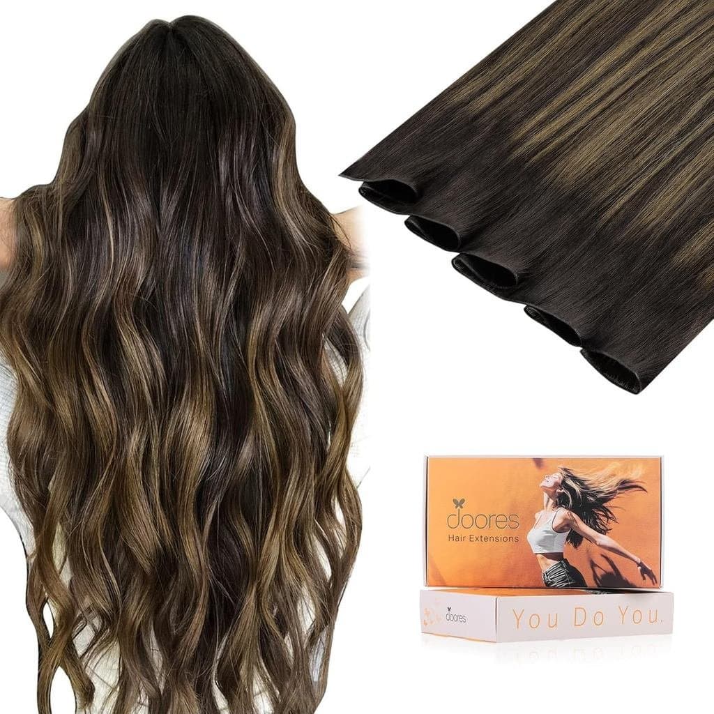 Extensões de Cabelo Humano DOORES Genius Sew-in Weft, 22 Polegadas, Balayage Castanho Escuro a Castanho, 60g, Extensões