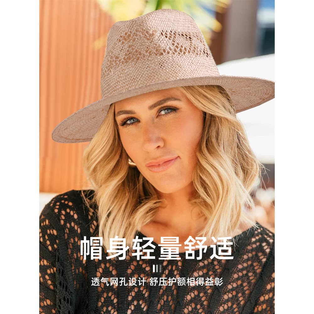 High-End verão novo estilo moda mão-tecido panamá chapéu oco grande borda chapéu feminino leve protetor solar chapéu de