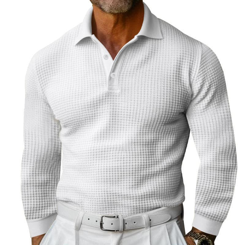 2026 novo estilo Amazon comércio exterior manga comprida camiseta masculina Waffle Casual lapela botão fino-ajuste camis