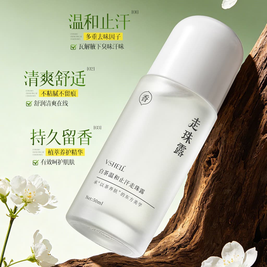 Zhibei chá branco antitranspirante roll-on fragrância suave roll-on estudante axilas fragrância desodorante Odor fragrân