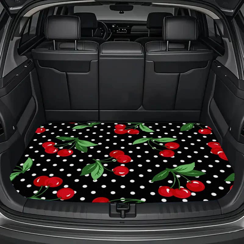 Tapete de porta-malas de carro estampado cereja de 1 unidade, seguro e prático, adequado para viagens diárias, armazenam