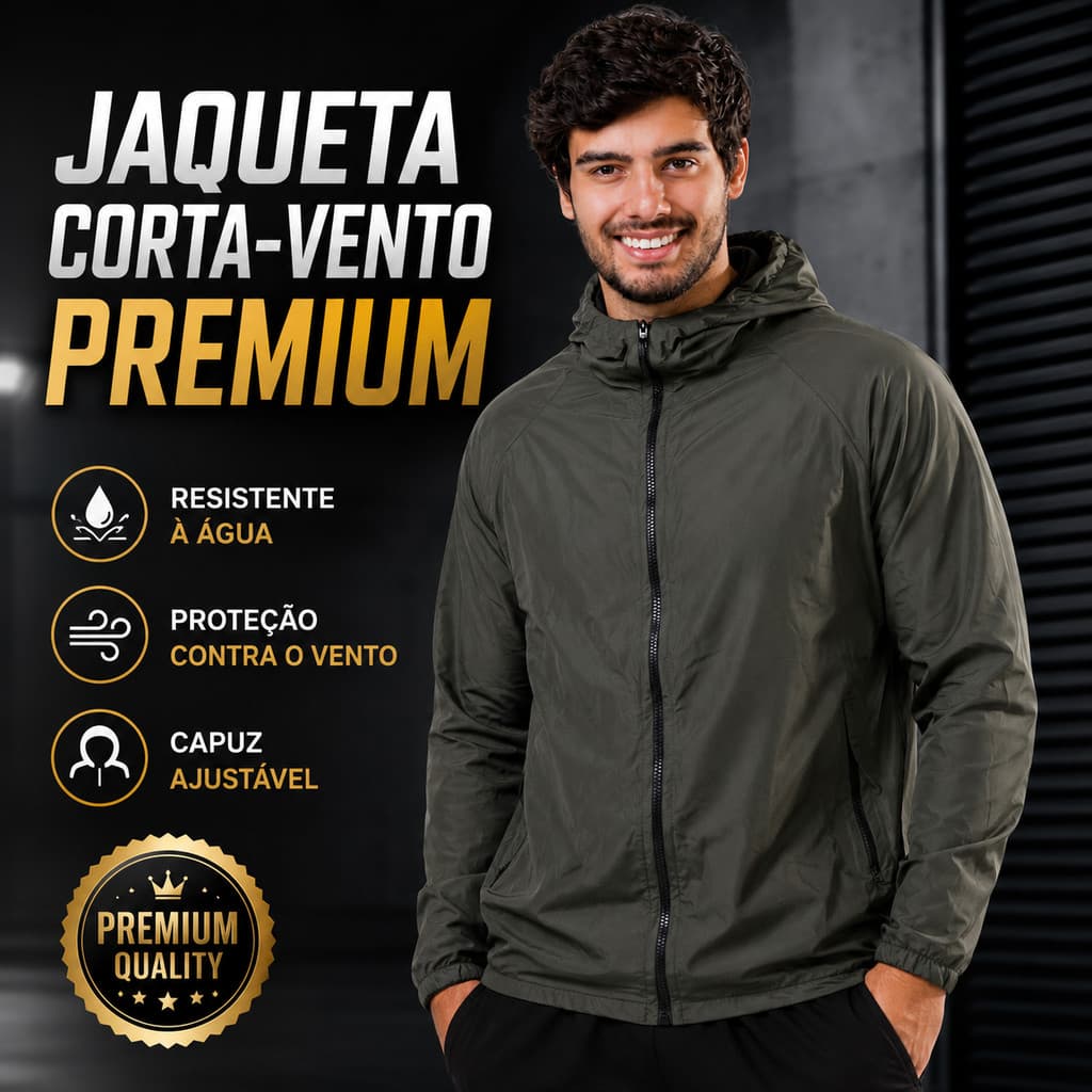 Jaqueta Corta Vento Masculina Sport Térmica UV50 Verde Militar Capuz
