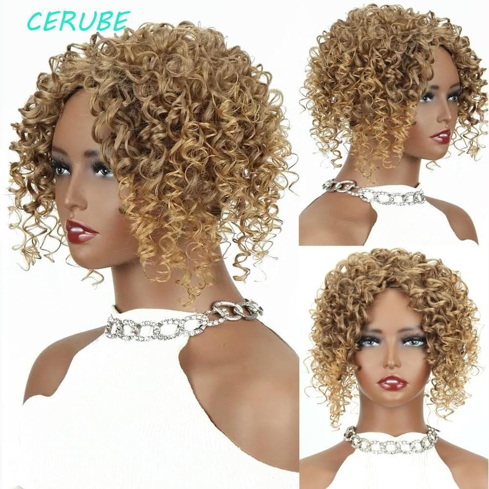 CERUBE Toppers De Cabelo Encaracolados Afro Curtos , Franja Sintético De Parte Média Natural , Perda