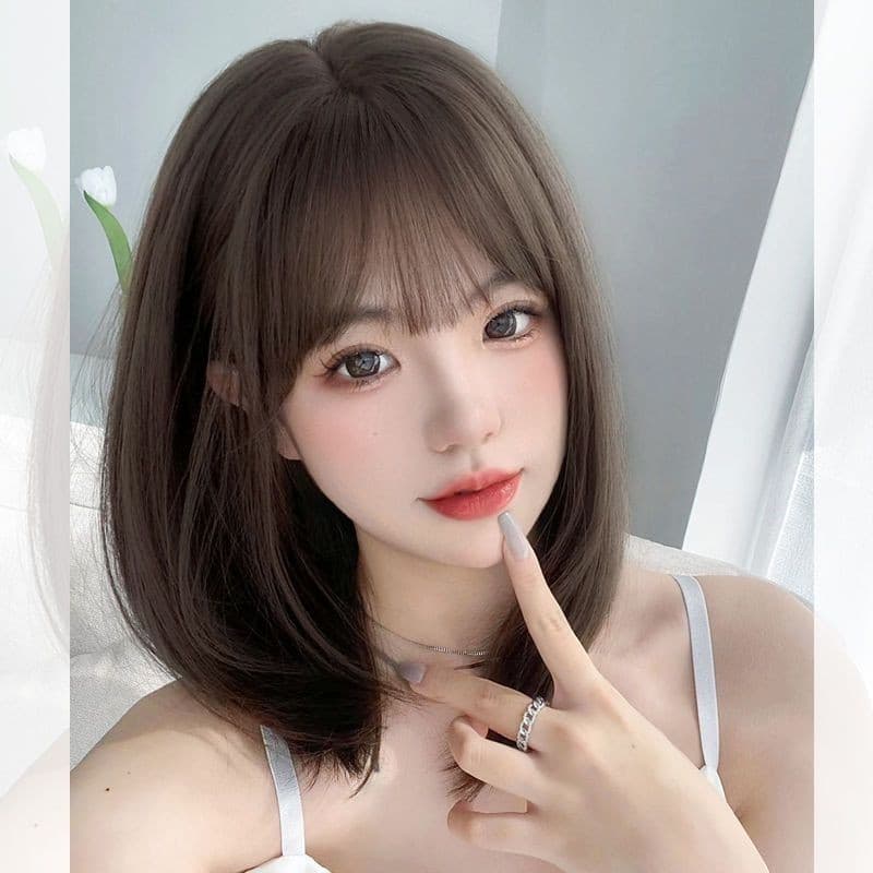 Peruca feminina clavícula cabelo médio longo completo chapelaria simulação Natural cabelo redução de idade Bobble cabeça