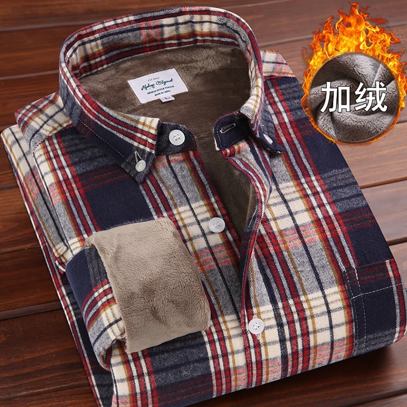 Sabaqi inverno masculino versão coreana engrossado xadrez camisa térmica de manga comprida puro algodão escovado velo-Fl