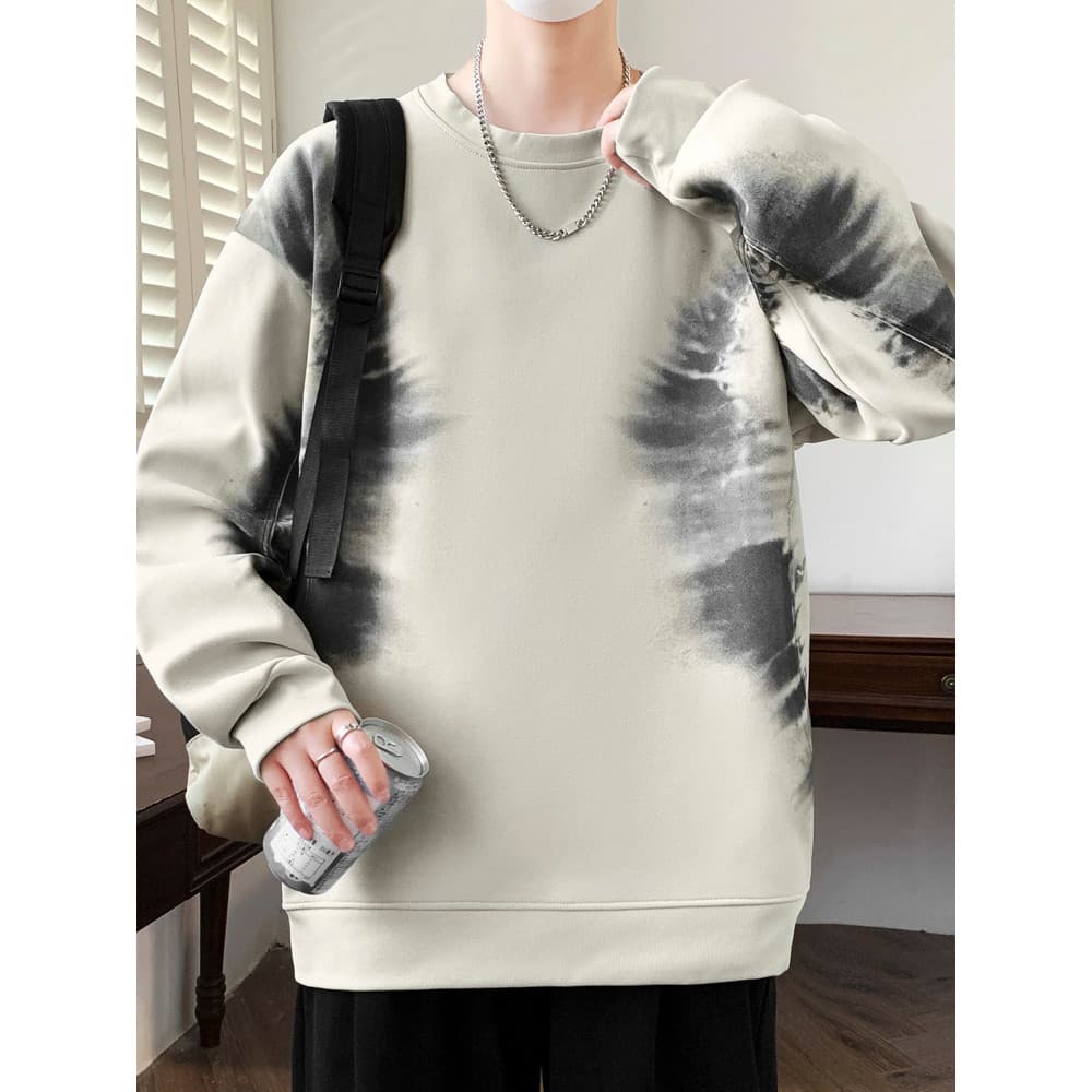 Macaron 2025 primavera novo estilo Street wear masculino High-End pintura a tinta impressa costura moletom contraste cor