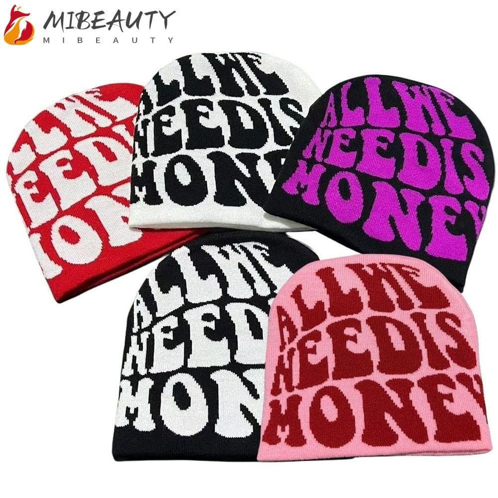 MIBEAUTY Gorro De Tricô , Y2k Com Impressão De Letras , Boné Hip Hop Acrílico De Lã Quente Ao Ar Livre
