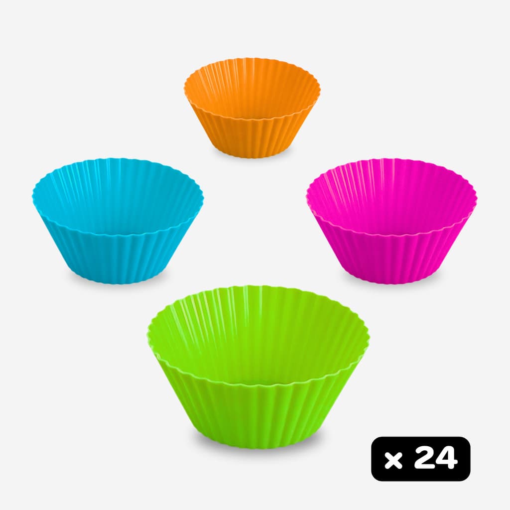 Kit com 24 Forminhas de Silicone Premium Cupcake | BPA Free, Antiaderente, Forno e Airfryer
