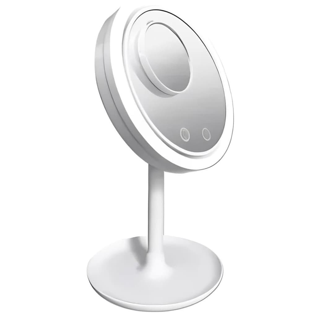 Espelho Maquiagem Led Ventilador Zoom 5x Aumento Mesinha Escrivaninha Penteadeira Porta Joia Iluminaçao Decoraçao