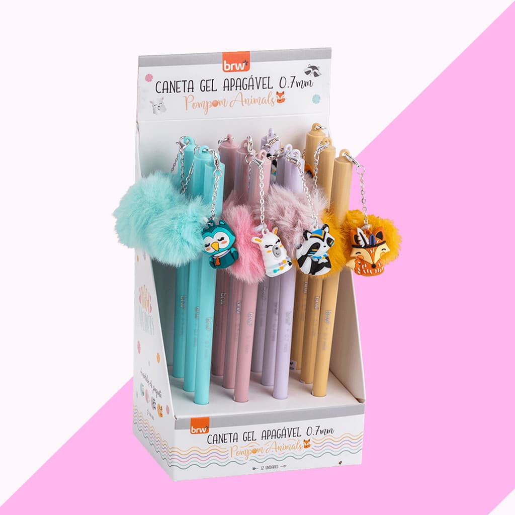 Caneta Esferográfica em Gel Apagavel Pompom Animais 0.7