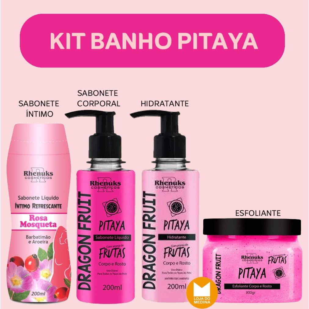 KIT BANHO  - SABONETE + ESFOLIANTE + HIDRATANTE - PITAYA - RHENUKS