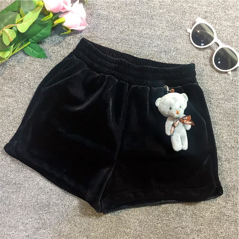 Shorts de veludo dourado feminino cintura alta calças evasê na moda 2026 novo estilo outono inverno exterior Wear All-Ma