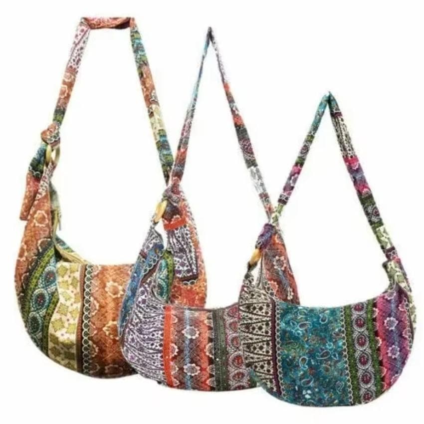 1 Pçs Bolsa De Ombro Feminina Crossbody Sacos Estilo Boêmio Impresso Linho Algodão Pano Saco Com Alça Longa Ajustável