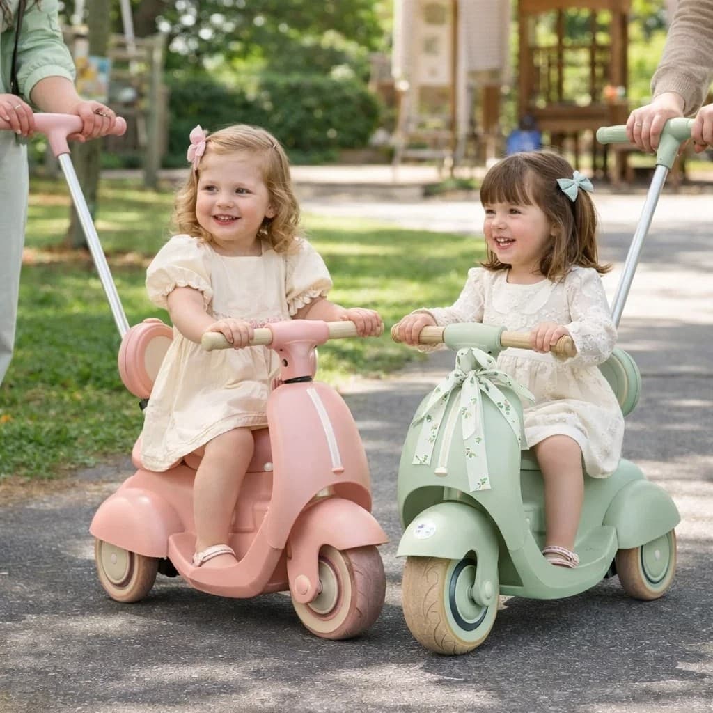 Moto Elétrica Infantil Rosa 6V com Empurrador e Rodinhas de Apoio