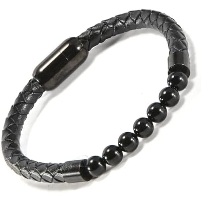 Pulseira De Couro De Ágata Para Mulheres E Homens , Pulseiras De Cura De Pedra Redondas Naturais Com Contas , Pedras Pre