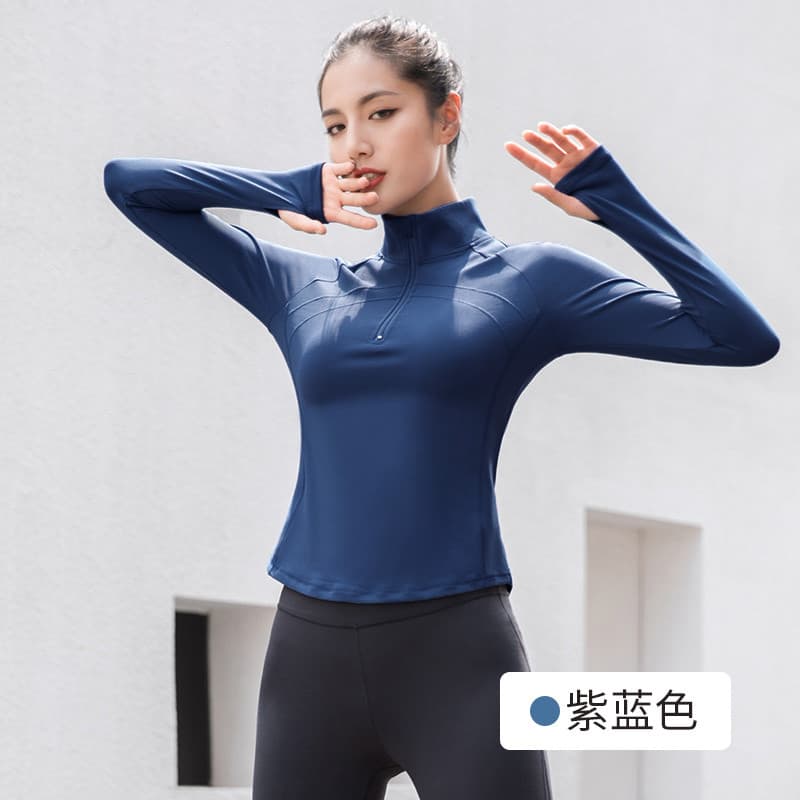 Roupas de Fitness femininas apertadas correndo de secagem rápida zíper verão ao ar livre Indoor esportes gola alta Yoga