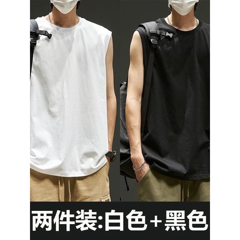 Modal gelo seda verão colete masculino na moda solto em torno do pescoço camiseta estilo Hong Kong esportes sem mangas F