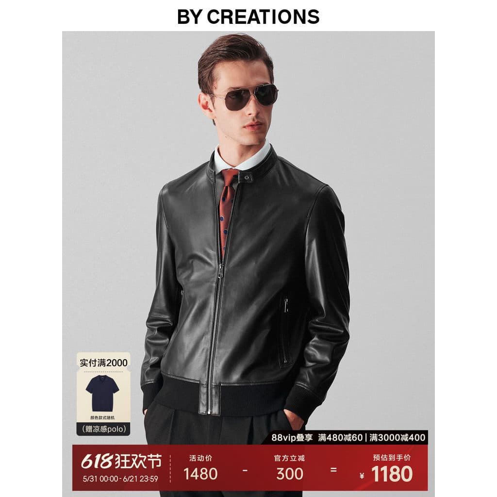 [Couro de ovelha] Cipreste gola alta jaqueta Bomber masculina americana retrô jaqueta de couro estilo motocicleta jaquet