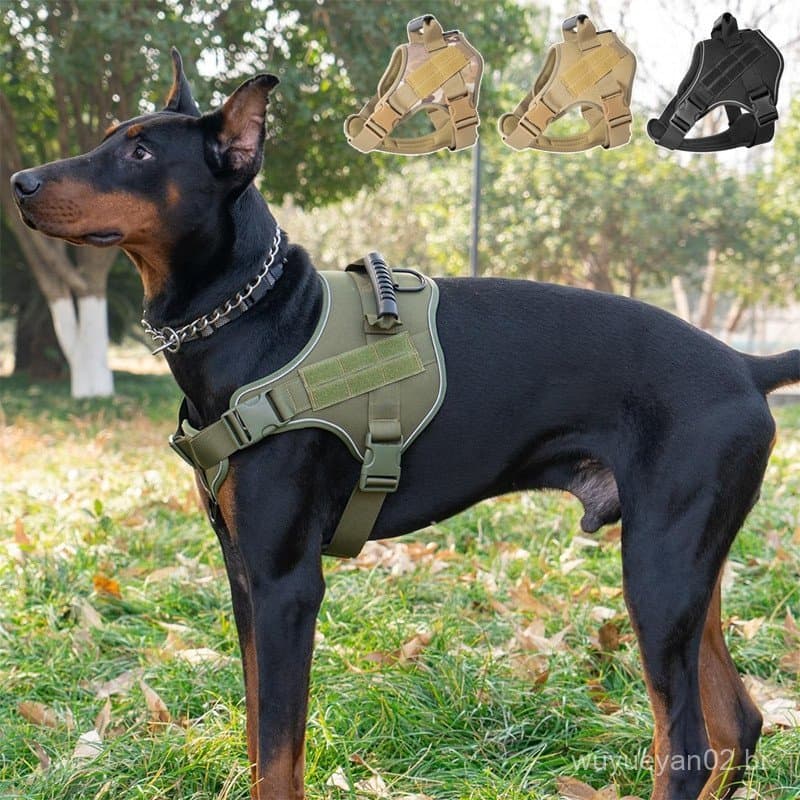 Arnês Tático Para Cães , Militar Animais De Estimação Sem Tração Serviço Ajustável , Colete Com Tiras Reflexivas E Alça