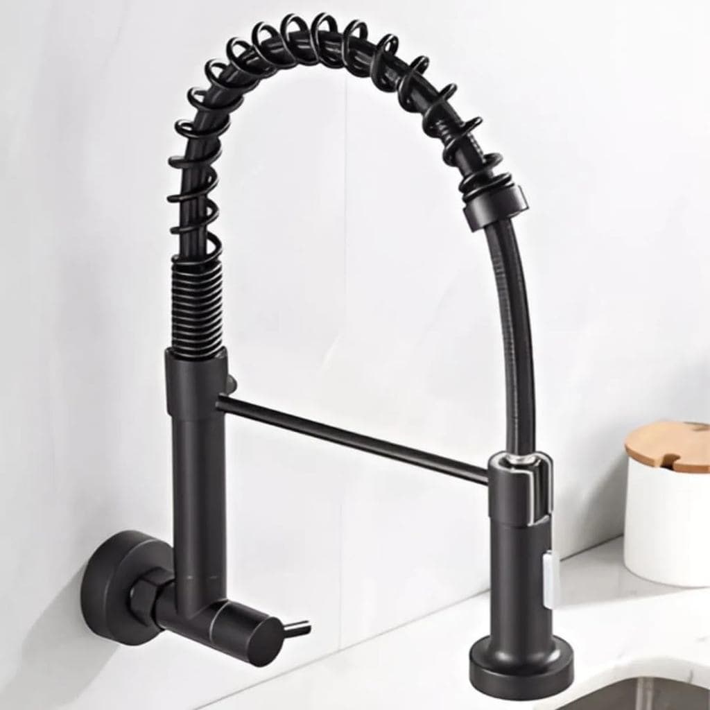Torneira Gourmet de Parede para Cozinha, Misturador Monocomando com Spray Flexível Retrátil, Bica Alta em Aço Inox