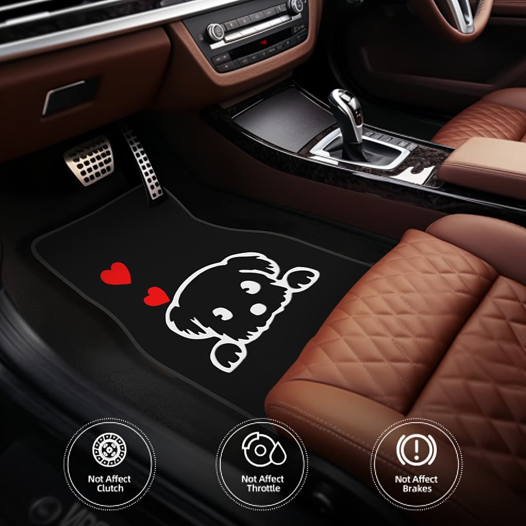 Tapetes de pés de carro com padrão de cachorrinho de desenho animado fofo de 4 peças, elegantes, simples, duráveis, fáce