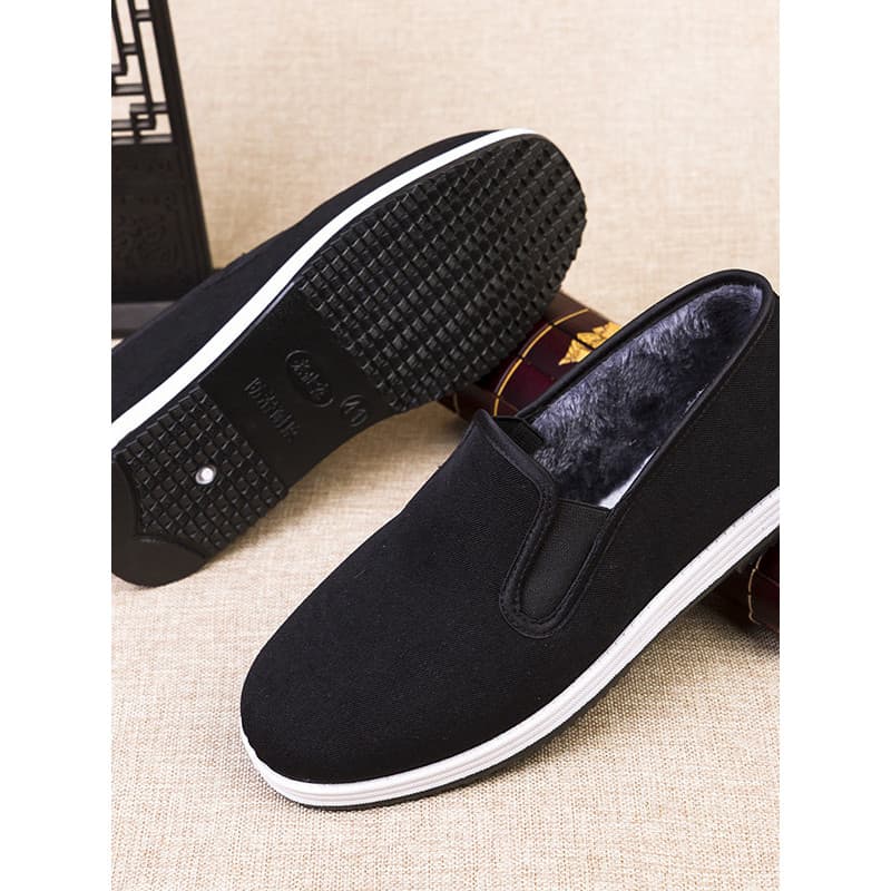 Outono inverno velho pequim sapatos de pano mais veludo grosso sapatos de algodão masculino trabalho condução manter que