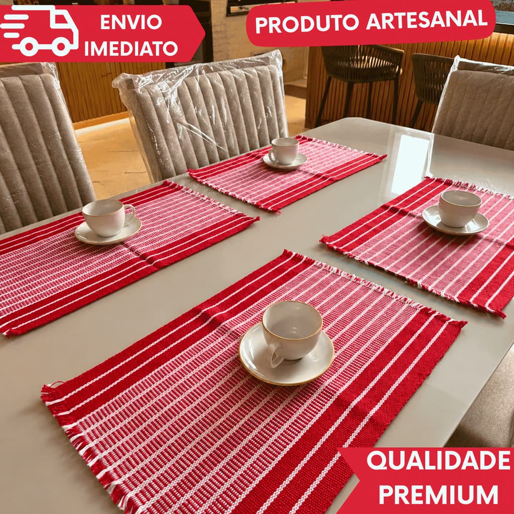 Jogo Americano Vermelho Luxo 4/6/8/12  – Mesa Posta Elegante