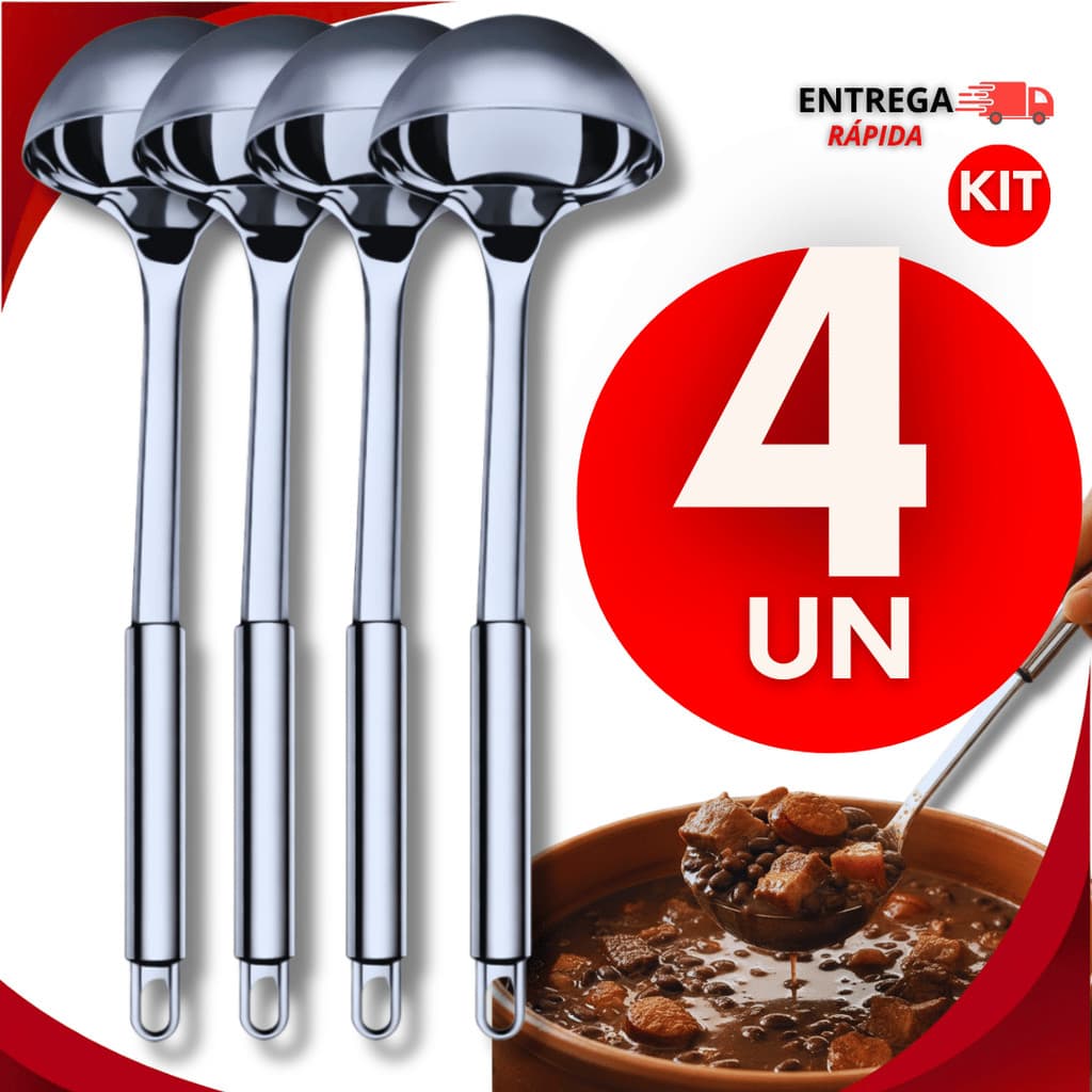 Jogo Conchas Feijão Aço Inox Resistente 32Cm Servir Molho Feijão Sopa Cozinha Buffet Praticidades Utilidades