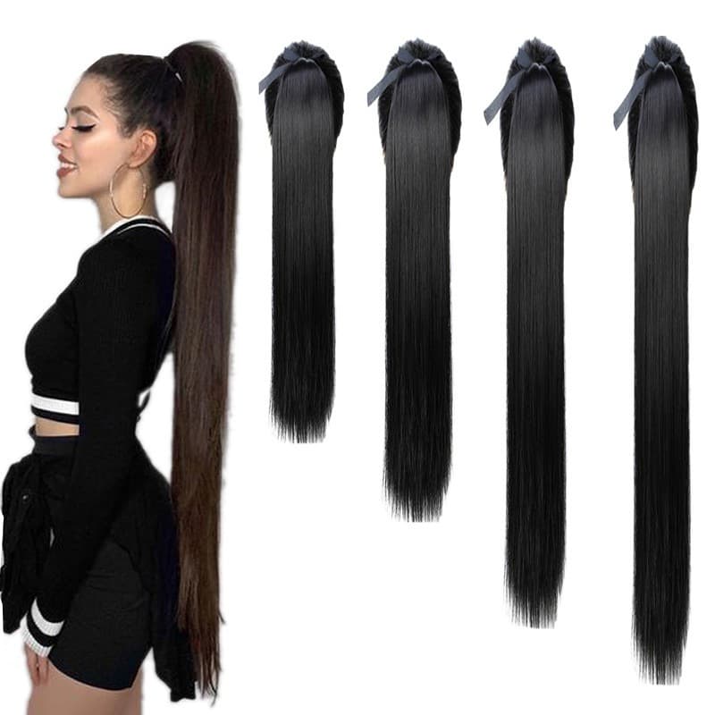 Extensão de Cabelo Sintético Feminina de 85 cm, Rabo de Cavalo Longo e Liso com Cordão Ajustável, Peruca de Alta Qualida