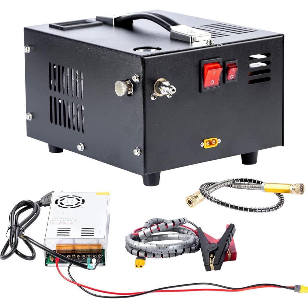 Compressor de Ar Portátil 30MPa (4500psi) 12V/220V - Alta Pressão Bivolt com Transformador