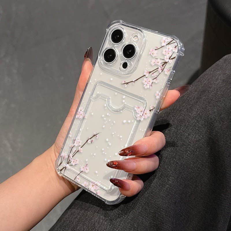 Capa sakura transparente com cartão Anti-impacto Para Redmi K80 PRO A5 14C Nota 14 13 12 11 10s 9s Poco F7 ULTRA X7 M