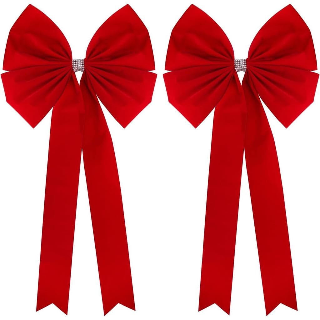 2 Laços Decorativos Extra Grandes para Árvore de Natal, 36x18 Polegadas, Laços de Veludo Vermelho para Decoração de Nata