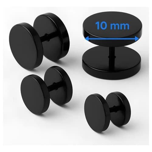 Par Brinco Piercing Falso Alargador Plástico Preto 10mm Preto
