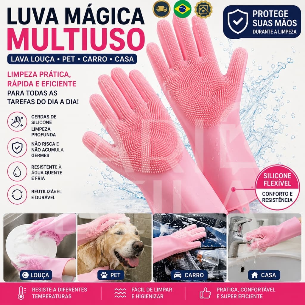 Par De Luva Mágica Multiuso Silicone Lava Louça Pet e Carro