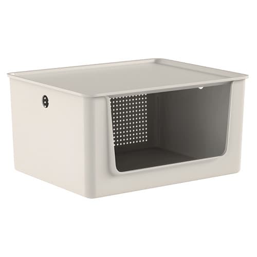 Cesto Organizador Multiuso Flow 17x27x34cm C/ Tampa E Abertura Frontal Bege Fechado - Ou