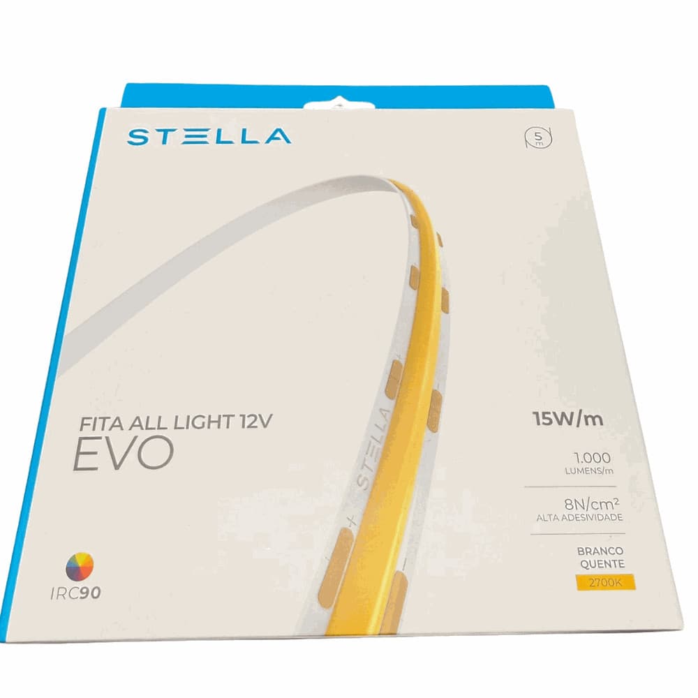 Fita Led All Light Evo 5 Metros IRC 90 2700K 15W/M 12V 8mm - Stella STL24824/27