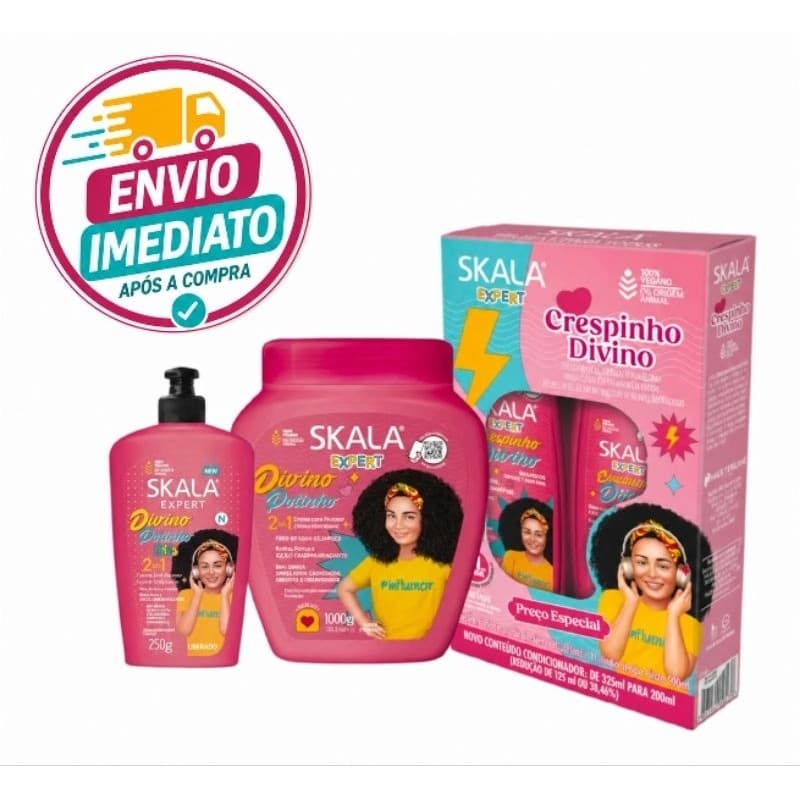 Kit Skala Crespinho Divino com Shampoo 325ml e Condicionador 200ml+Creme de Tratamento Potão 1kg+Creme de Pentear 250g