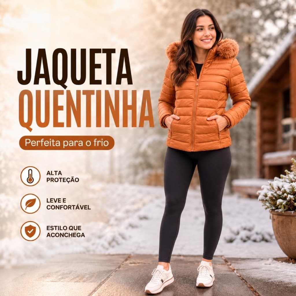 Jaqueta Puffer Feminina Bobojaco Peluciada Impermeavel Capuz Removível Inverno Frio