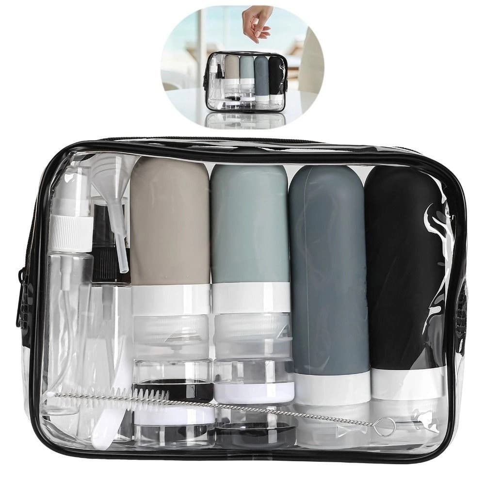 Conjunto de 17 frascos de cosméticos para viagem