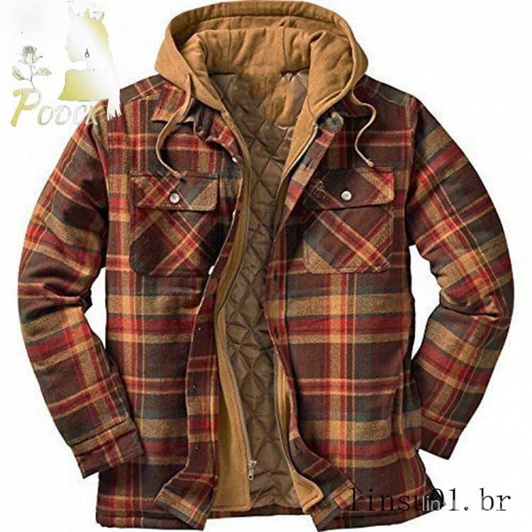 Roupas masculinas europeias americanas outono inverno engrossado algodão acolchoado jaqueta xadrez de manga comprida sol