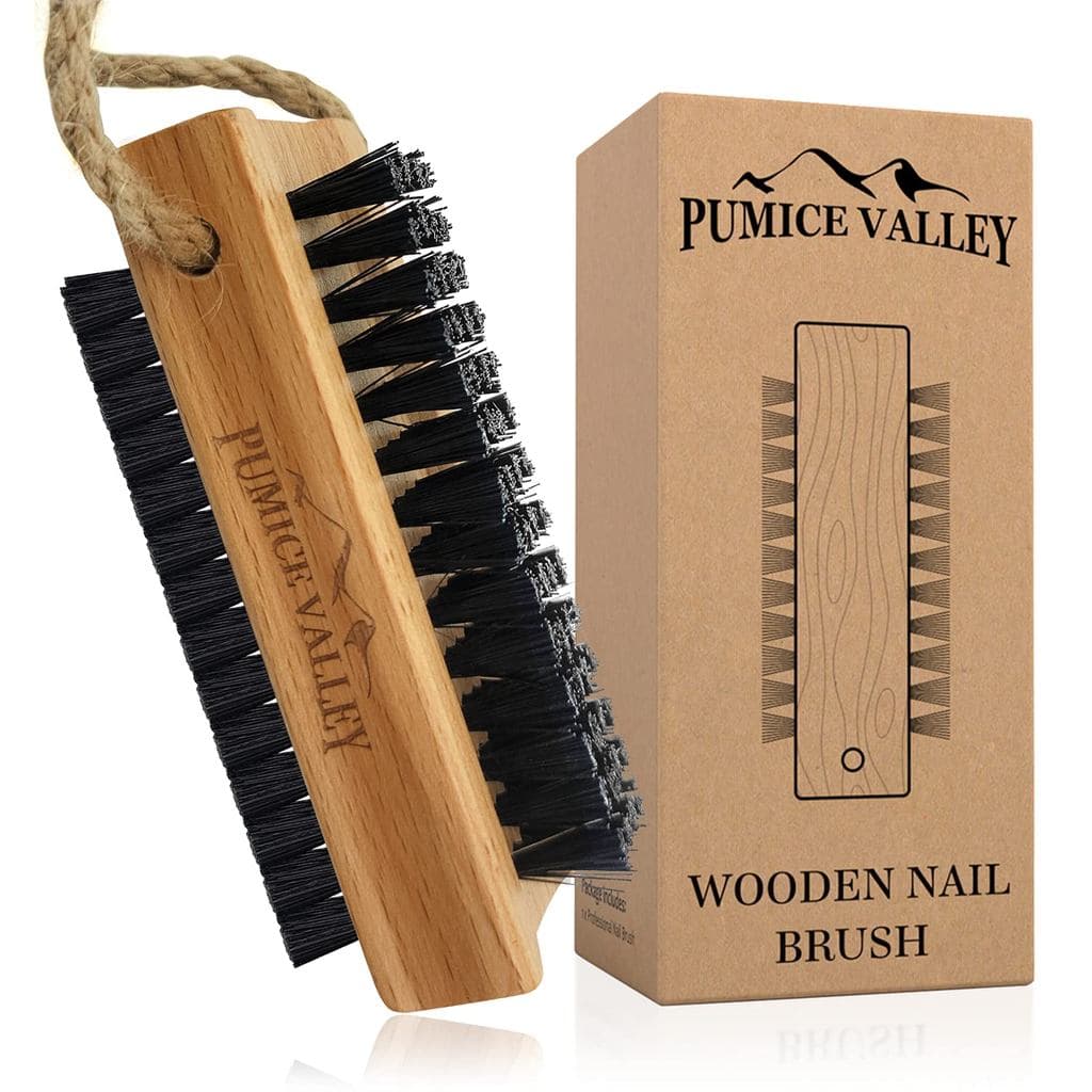 Escova de Limpeza para Unhas de Madeira com Cerdas de Nylon e Carvão Vegetal e Corda para Pendurar - Escova de Unhas de
