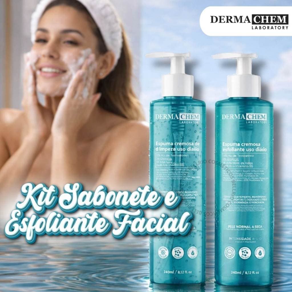 Kit Skin Care Sabonete Facial e Esfoliante Espuma de Limpeza Facial Dermachem 240ml