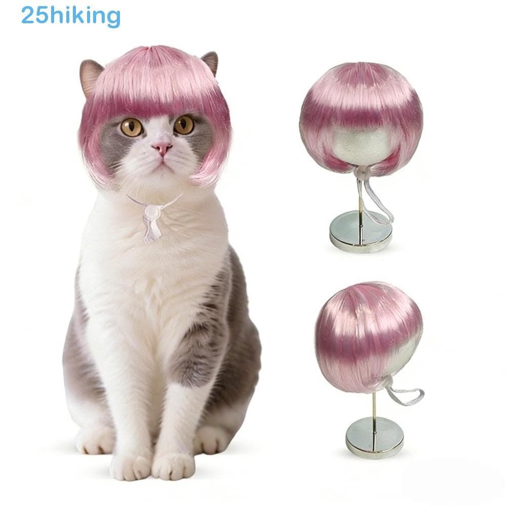 Peruca Bob Para Animais De Estimação , Cabelo Ondulado Reutilizável Ajustável Gatinhos , Perucas Cosplay Cães E Gatos