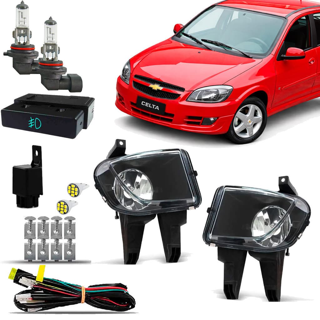 Kit Farol Milha Neblina Farolete Auxiliar Cibie Completo Celtinha Celta Prisma 2012 2013 2014 2015 Botao Modelo Original