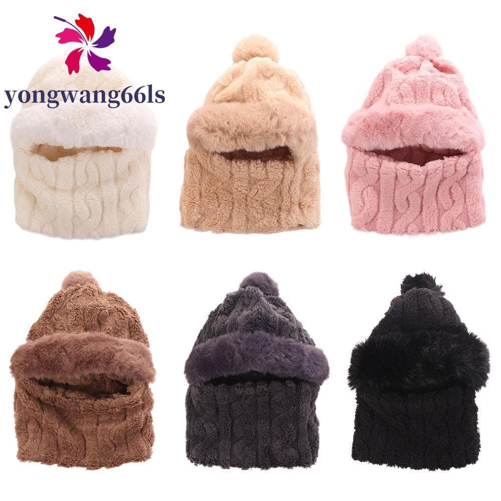 YONGWANG Conjunto De Cachecol De Crochê , Lenço Grosso , Chapéu De Bola De Pelúcia , Aquecedor De Pescoço , Gorro De Mal