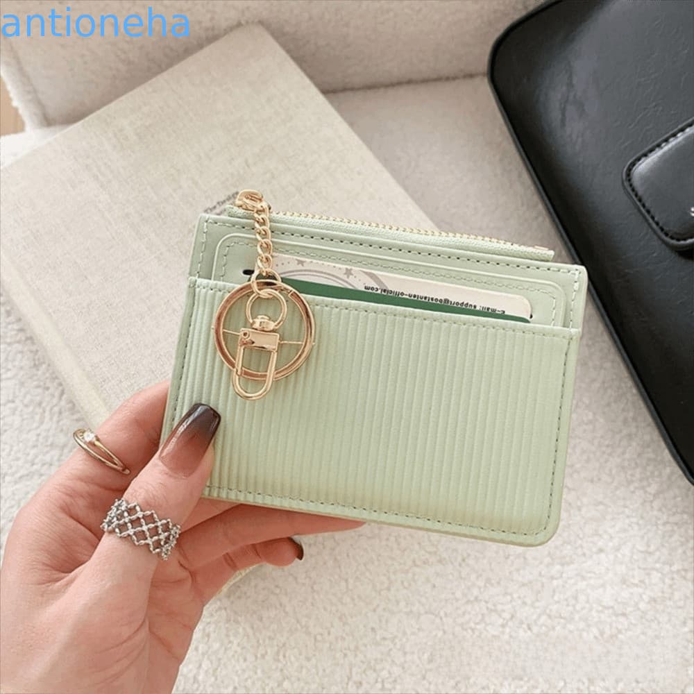Carteira Feminina ANTIONEHA , Bolsa De Cartão Curta Com Zíper De Couro PU , Porta-Chaves Fino Slot Para Vários Cartões E