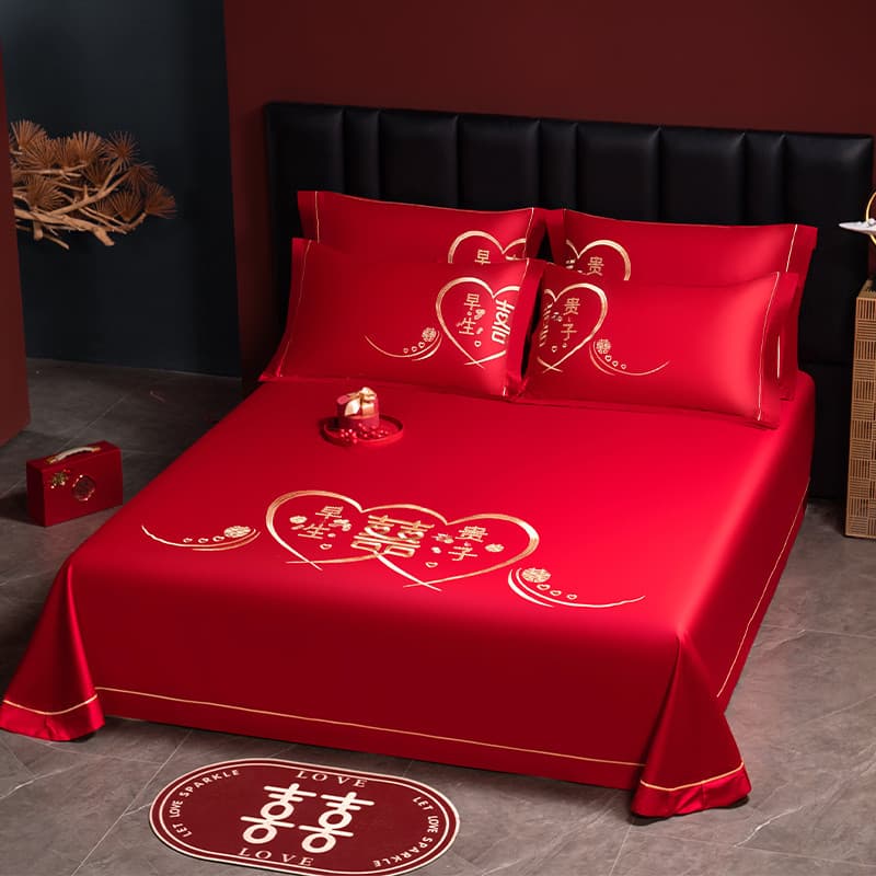 Lençol bordado de algodão de fibra longa para casamento, peça única, acompanhamento feminino, casamento, vermelho, fronh
