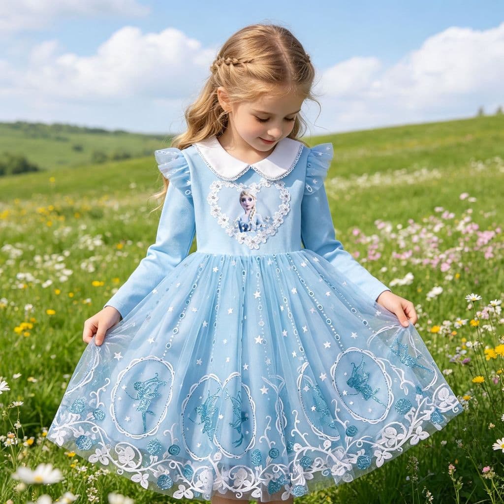 Vestido Elsa Frozen Infantil – Vestido Princesa com Tule Bordado e Brilho Encantado
