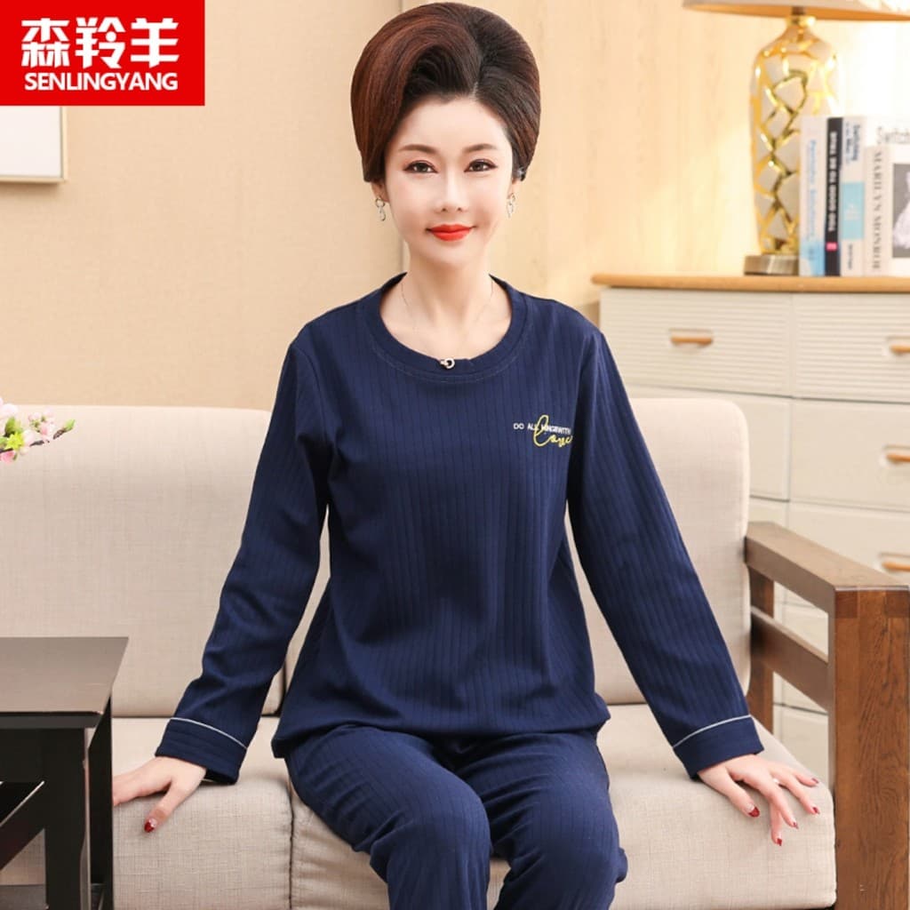 Pijamas senhoras primavera outono puro algodão Homewear de manga comprida mulheres mães de meia-idade tamanho grande sol