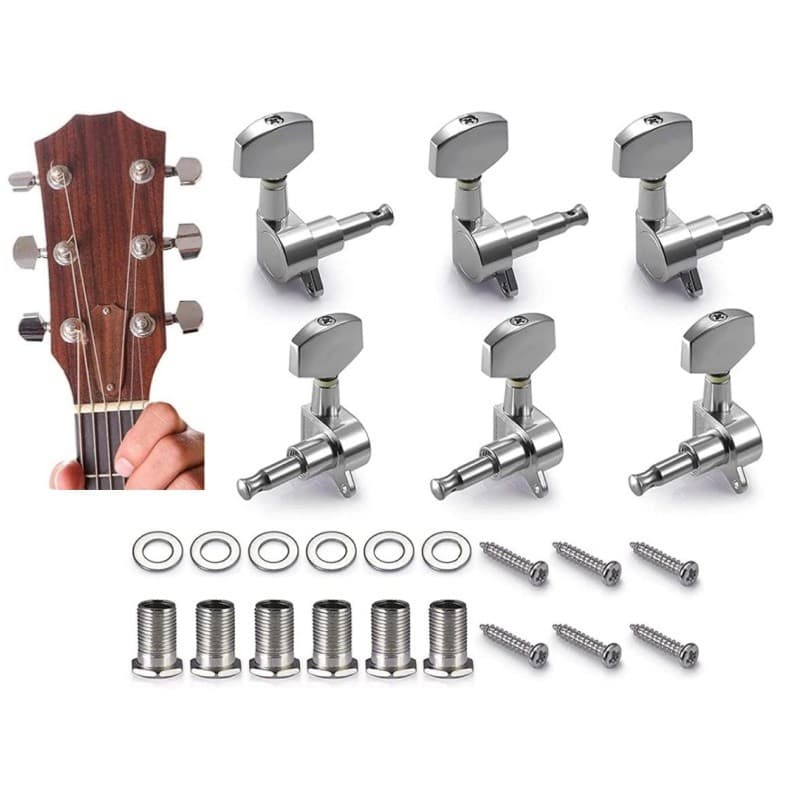 Jogo De Tarraxas Tarrachas Bertô 3 + 3 De Aço Cromada Blindada Para Violão E Guitarra